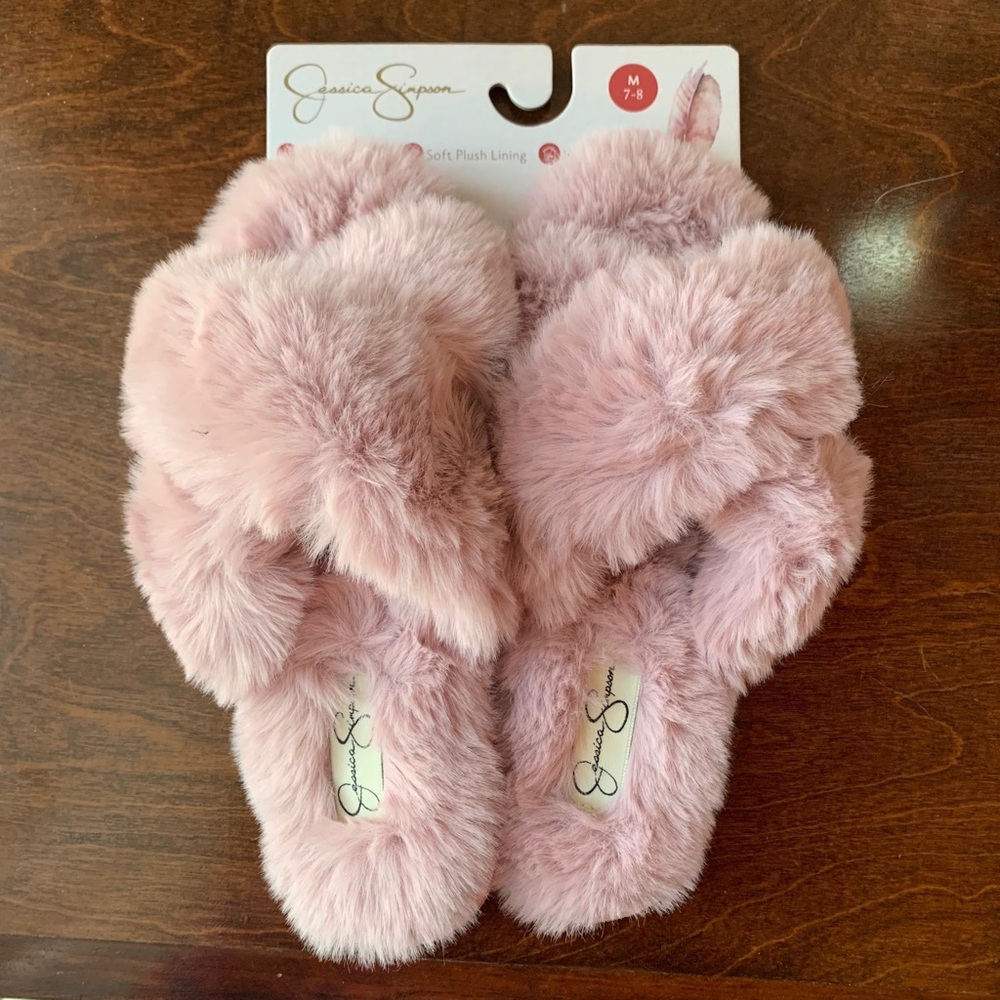 NWT Lilac Pink Jessica Simpson Casual Plush Slippers Size M(7-8) But Run Small 6